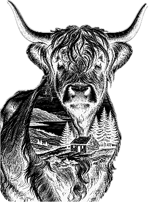 Highland Cow engraved on metal Biz Card.xs