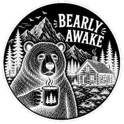Black round slate coaster Bearly Awake - Free Files - Atomm