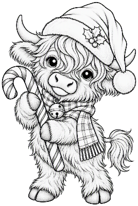 Christmas Highland cow with Candy Cane.xs