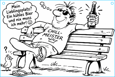 Mann mit Bier in der Hand auf Bank und Vogel.xs