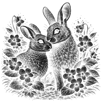 Rabbit Bunny Drinking Water with White Bell Flower.xs
