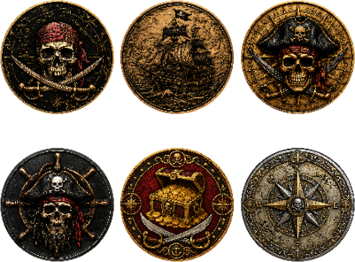 6 UV-printed coins pirates théme.xs
