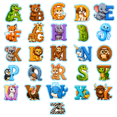 Print and cut Alphabet letters & cute animals M2.xs